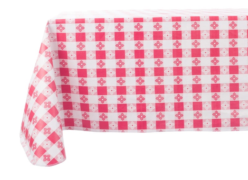 Yourtablecloth Checkered Vinyl Tablecloth with Flannel Backing for Restaurants, Picnics, Bistros, Indoor and Outdoor Dining (Red and White, 52X70 Rectangle/Oblong) - Image 1